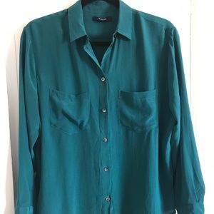 Madewell Teal 100% Silk Blouse
